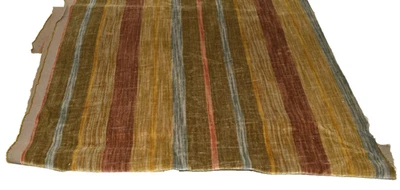 Vintage Olive Green Brown and Blue Striped Velvet Upholstery Fabric Remnant - Image 1 of 4