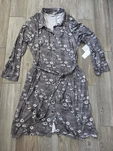 NWT LuLaRoe Ellie Tab Sleeve Shirt Dress Button Up Gray Floral 2XL Belted - Picture 1 of 6