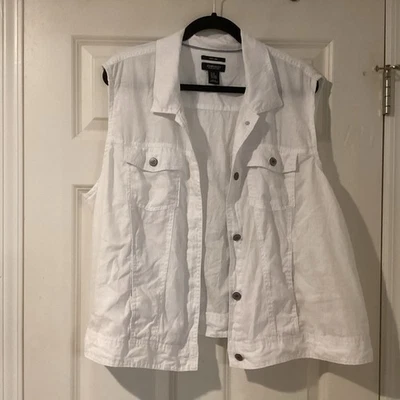 Jones & Co New York100% Linen Jean Style Vest Women's 2X Adjustable Waist White - Image 1 of 4