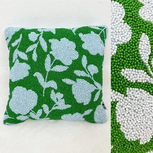 Kate Spade Beaded Green and Blue Floral Throw Pillow 12x12 - Picture 1 of 6