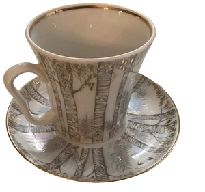 Imperial Porcelain Rainy Birch Mug Cup Saucer Lomonosov - Picture 1 of 4
