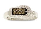 Chocolate Brown And White Diamond Belt Buckle Ring 10K White Gold Band 24Ct