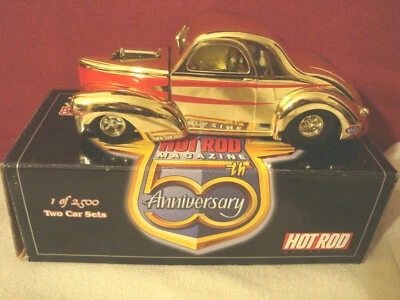 RACING CHAMPIONS 1998 HOT ROD "41 WILLYS 1:24 CARRO FUNDIDO DOURADO 1 DE 2500 NA CAIXA - Imagem 1 de 4