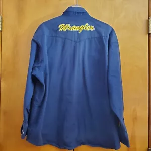 Camisa de rodeo Wrangler de colección para hombre XXL deletreada manga larga con botones azul marino dorado - Imagen 1 de 18