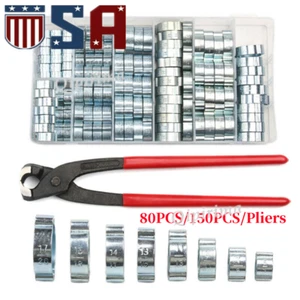 80/150PC Double Ear Clamp O Clips Crimp Air Silicone Petrol Water Fuel Hose Pipe - Bild 1 von 16