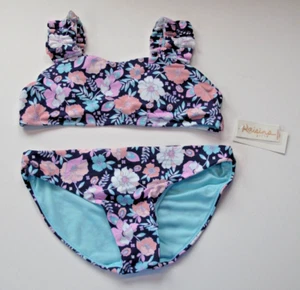 Raisins Size 14 Big Girls 2 Pc  Tulum Blue Pink Floral Bikini Swimsuit Set - Picture 1 of 2