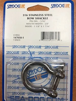 BOW SHACKLE SEADOG 1470581 5/16 英寸不锈钢 316 船用硬件海洋锚  — 第 1/2 张图片
