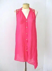 Leifsdottir Anthropologie pink 100% silk sheer asymmetric tank coverup dress 4 - Picture 1 of 5
