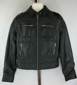 I.B. Diffusion Ladies Juniors Black Poly Zip Front Motorcycle Jacket Size Medium - Picture 1 of 3