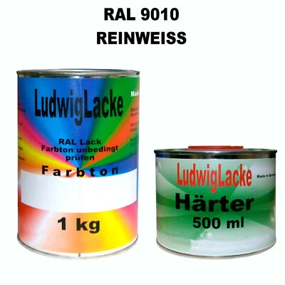 RAL 9010 Reinweiß 1,5 kg SET Seidenmatt Lack & Härter Acryllack - Bild 1 von 4