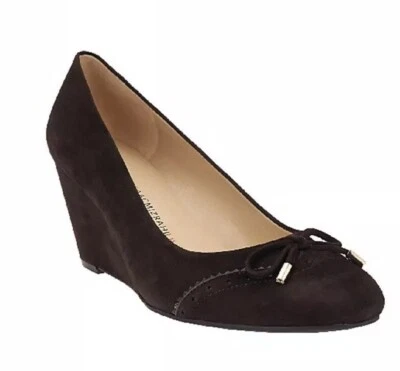 Isaac Mizrahi Live 9 M Coffee Bean Brown Kalma Round Toe Wedges with Bow Detail - Image 1 of 4