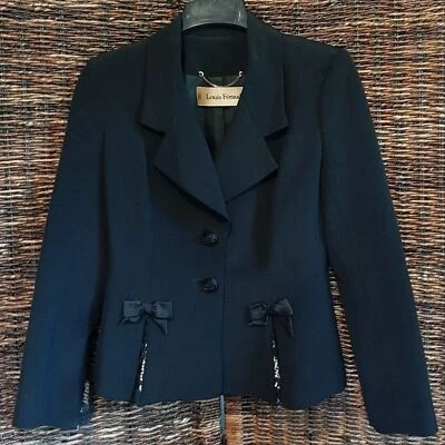 Louis Feraud Silk Blazer Women's 38 6 Small Medium Black Bows Lace French Chic - Image 1 of 4