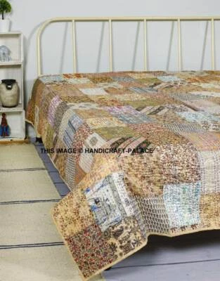 Винтажное шелковое лоскутное одеяло Kantha одеяло покрывало постельное белье двуспальное/королевское плед - Изображение 1 из 2