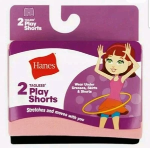 Hanes Girls' Tagless Under Dress Shorts 2 PAIR 1 Pink 1 Black -XS 4/5 Play  - Picture 1 of 2