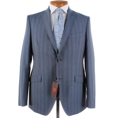 Etro NWT 100% Wool Two Piece Suit Size 52 (42 US) In Blue & Burgundy Striped - Image 1 of 4