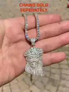 Solid 925 Silver 14k Gold Plated Jesus Piece ITALY Necklace HIP HOP Real Iced - Picture 1 of 11