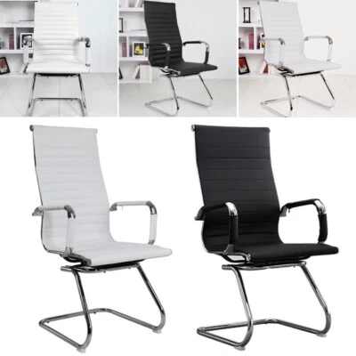 Cantilever PU Leather Dining Carver Side Arm Chairs Seat Chrome Legs Home Office
