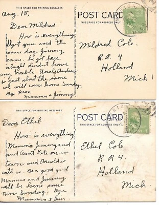 2 - 1939 - Marion, Michigan (Osceola County) Postmarks on Postcards - Image 1 of 2