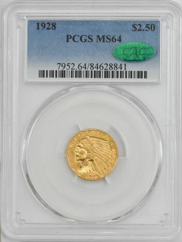 1928 $2 1/2 Gold Indian $2.5 MS64 PCGS ~ CAC 947132-15 Cover