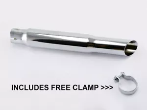 Muffler Slash Cut Chrome With Clamp! Cafe Bobber Chopper Cruiser Custom 80-45700 - Foto 1 di 12