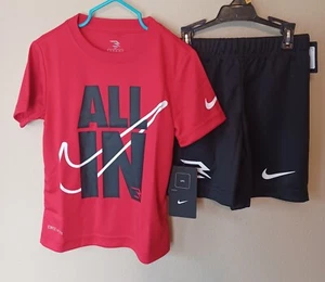 Nike 3Brand Boys Red/Black T-Shirt & Mesh Shorts Set-4-ALL IN-Swoosh - Picture 1 of 5