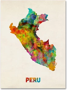 Peru Watercolor Map Artwork by Michael Tompsett, 35 by 47-Inch - Picture 1 of 1