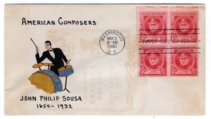 #880 John Philip Sousa Composer Famous American FDC 1940 Hand-drawn - Picture 1 of 2