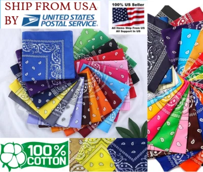 Lot 6/12 Wholesale Paisley Print Bandana 100% cotton Head Warp Scarf Face Mask  - Image 1 of 4