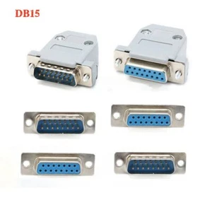 D-Sub Plug Solder Connector RS232 Serial / Grey Hood / Female / Male DB15 15 Pin - Picture 1 of 8