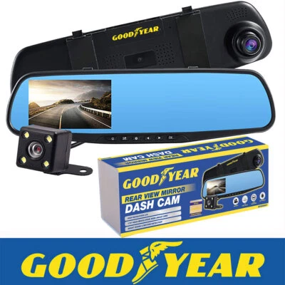 Goodyear HD Mirror Dash Cam Car DVR Video Recorder with Front and Rear Camera - Image 1 of 4