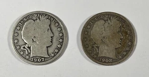 1907-D & 1908-O Barber 50C (#19325) Lower grade - Picture 1 of 2