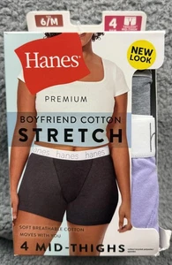 Hanes Underwear Womens Medium 6 Boyfriend Cotton Stretch Mid-Thigh Briefs 4 Pack - Picture 1 of 3