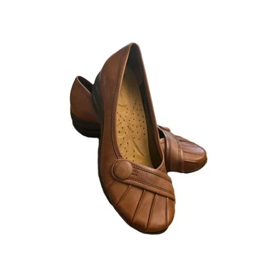 Zapatos Hush Puppies para mujer 7,5 M Soneto sin cordones cuero marrón cómodos tacones en bloque Foto 1 de 4