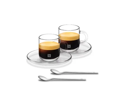 NESPRESSO Vertuo Espresso 2 x Cups Saucers Glass With Spoons BOXED - Image 1 of 4