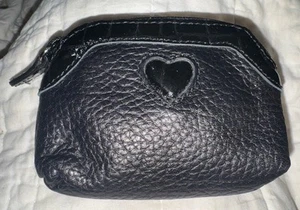 Origi Brighton Heart Leather Coin Purse Black Pebble Zipper Close 4 1/2"x 3 1/2" - Picture 1 of 3