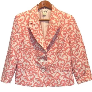 NUEVO WD.NY Blazer Coral y Blanco Talla 12 Dos Botones Muescas Solapa Flores Botones - Imagen 1 de 11