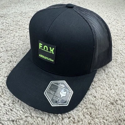 Fox Racing FOX Caja Neón Parche Malla Espalda Camionero Snapback Gorra Negra Nueva con Etiquetas Foto 1 de 4