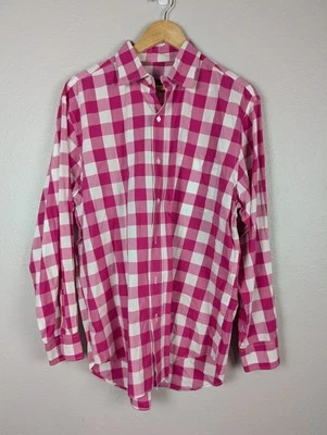 J. McLaughlin Gingham Check Button Down Dress Shirt Large Pink White Preppy 167 - Image 1 of 4