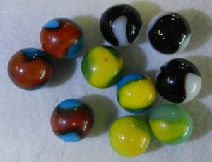 19793m Vintage Group of 10 Peltier Glass Peerless Patch Marbles .63 to .70 In - Picture 1 of 10