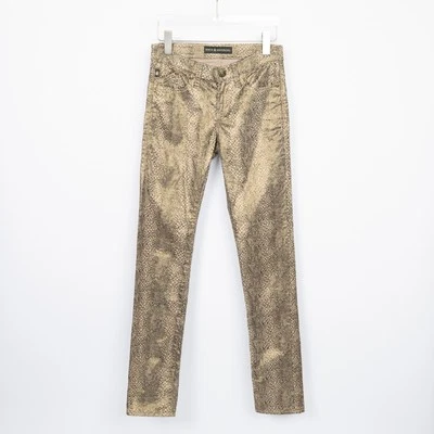 Pantalones de mezclilla ajustados Rock & Republic Berlin metálicos con estampado de serpiente dorados talla 0M Foto 1 de 4