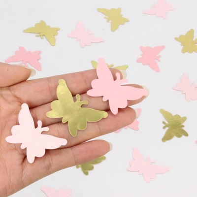 Confete borboleta, confete borboletas rosa e dourado para aniversário borboleta De - Imagem 1 de 4