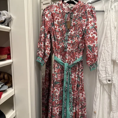 New Boden Flo Cotton Midi Shirt Dress Black Red Green  Floral Womens 12 Gorgeous - Image 1 of 4