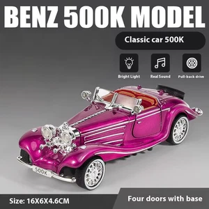 1:32 Mercedes Benz 500K 1936 Diecast Alloy Model Car Sound Light Gift for Boys - Picture 1 of 15