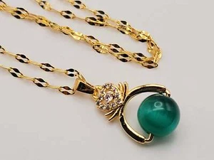 Jade Natural Necklace Gold Tone Necklace- Good Luck•Fortune - Picture 1 of 10