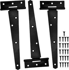 Heavy Duty Tee Hinges Black Galvanised Pack of 3 Garden Shed Gate Stable Doors - Picture 1 of 13