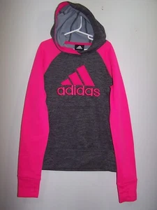 Adidas Pullover Hoodie, Neon Pink & Gray, Thumb Holes - Girl's M 10/12 - Picture 1 of 2
