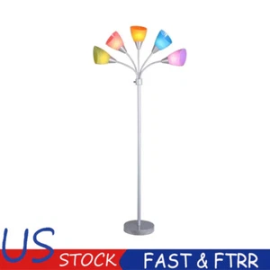 5 Light Floor Lamp Lighting Multi-Color Shades Metal Silver Finish Modern NEW - Picture 1 of 10