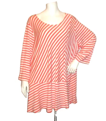 Dennis Basso 2X Túnica Tejida Top Pullover Rosa Rayas Diagonal Horizontal Largo Foto 1 de 4