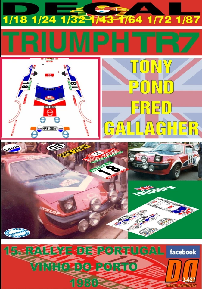 DECAL TRIUMPH TR7 V8 TONY POND RALLYE PORTUGAL 1980 DnF (06) - Image 1 of 1