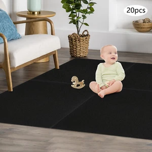 20 Pcs Self-Adhesive Square Carpets Black Striped Peel and Stick Floor Carpet US - Picture 1 of 13